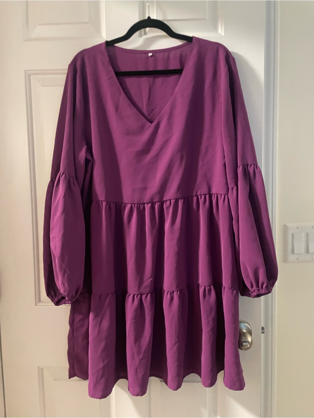 Purple V-Neck Tiered Babydoll Dress